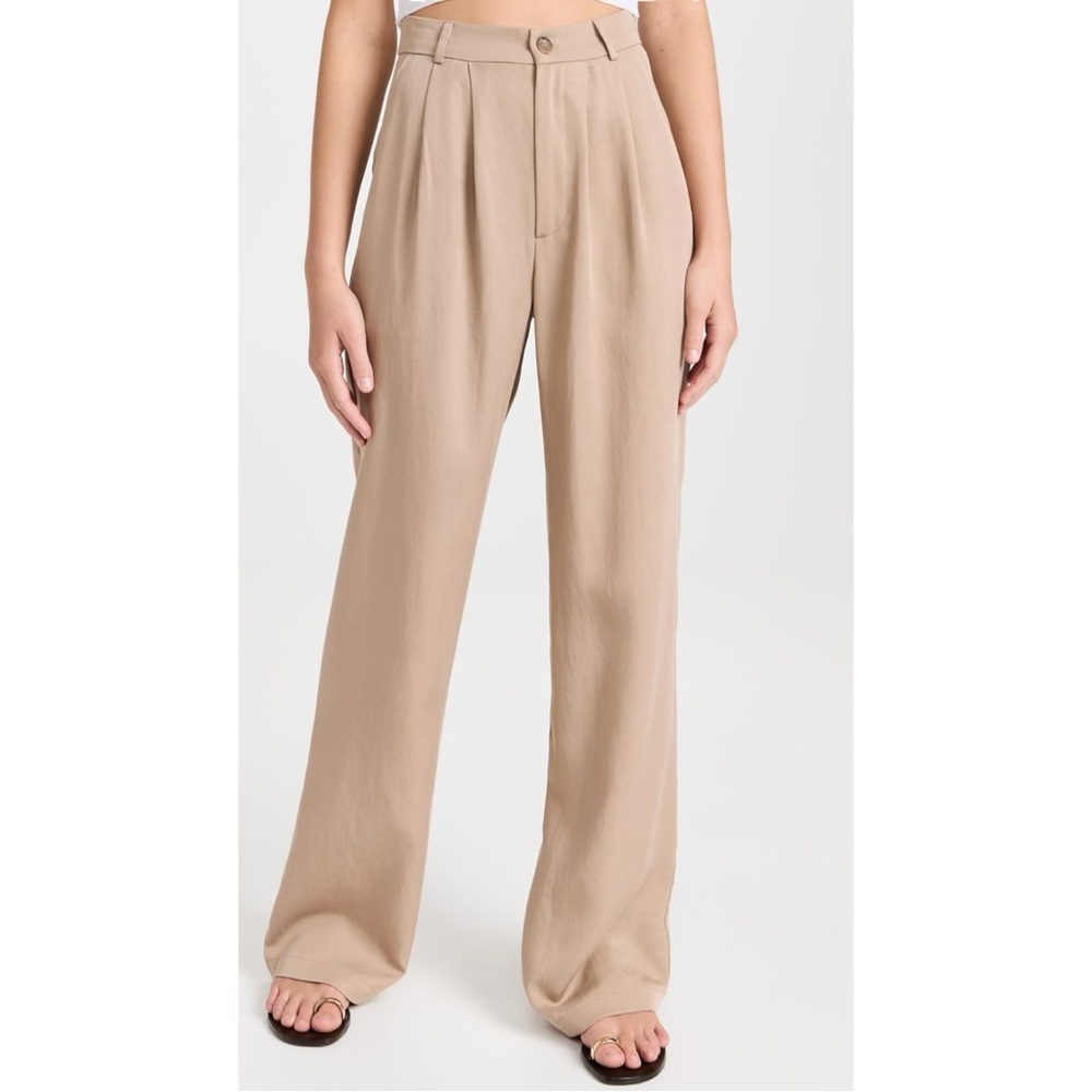 Reformation Mason Pant - Tan Brown Wide Leg Mid Rise Slouchy Pants Trousers - 0P